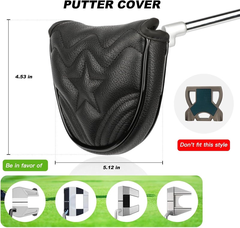 PONADA 4pcs or 1pc Golf Club Head Covers for Woods, Driver, Fairway, Hybrid – Premium PU Leather with Interchangeable Tags & Magnetic Blade and Mallet Putter Covers - Image 3